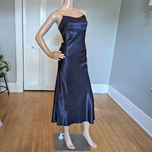 Vintage Slip Dress 90s Jessica McClintock Silky Blue Gown Rhinestone Prom 3/4 - Picture 2 of 11